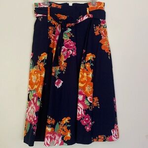 Eva Mendes Blue/Orange/Pink/White High Waisted MIDI Skirt With Tie Belt W Size 6